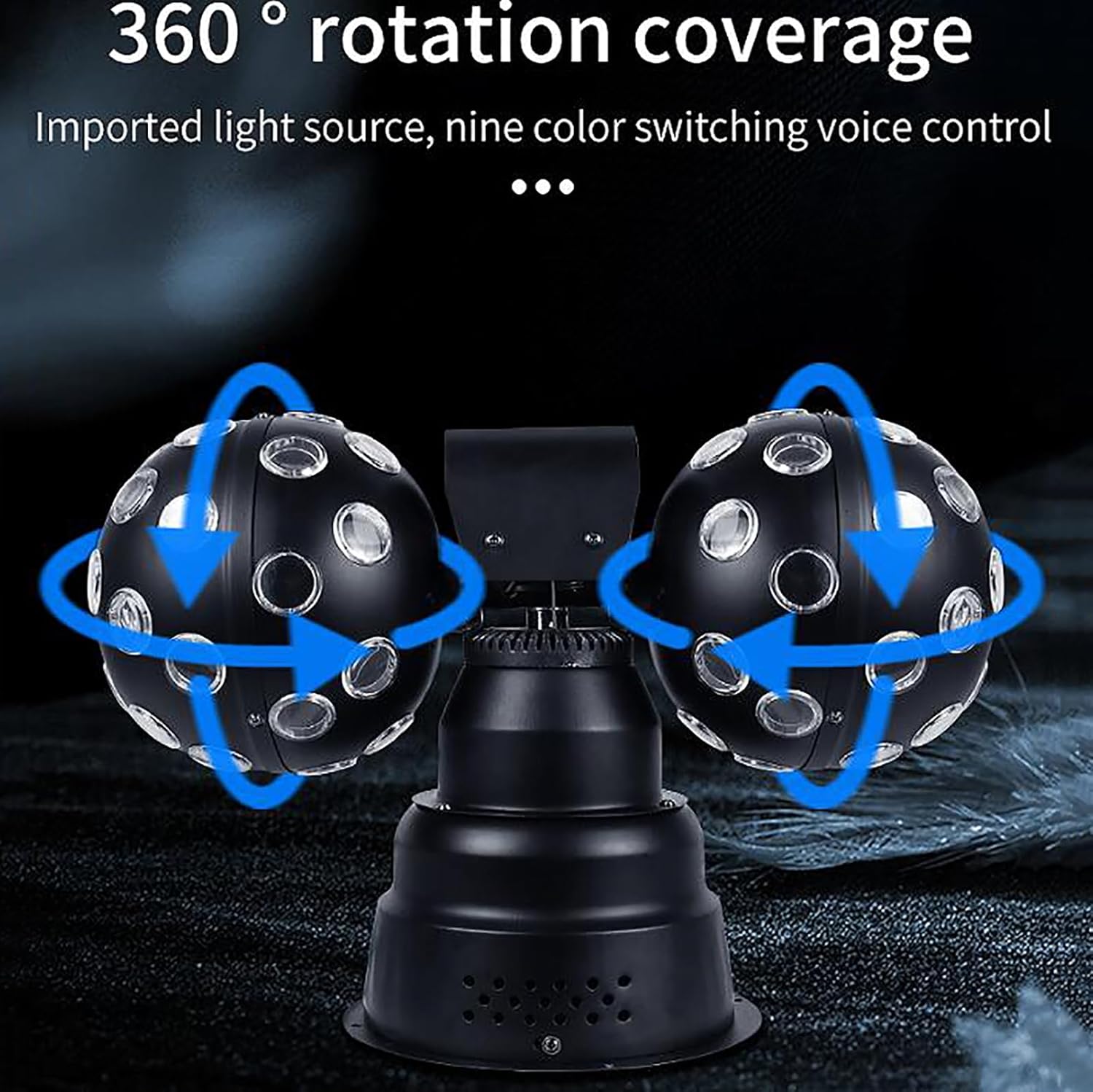 Double Ball Disco Party Light, LED Stage Strobe Light Sound Activated, 9 Colors and Dual Ball 360° Rotatable, Mirror Design and Soild Base, Remote Control Adjustment, for Stage Performance