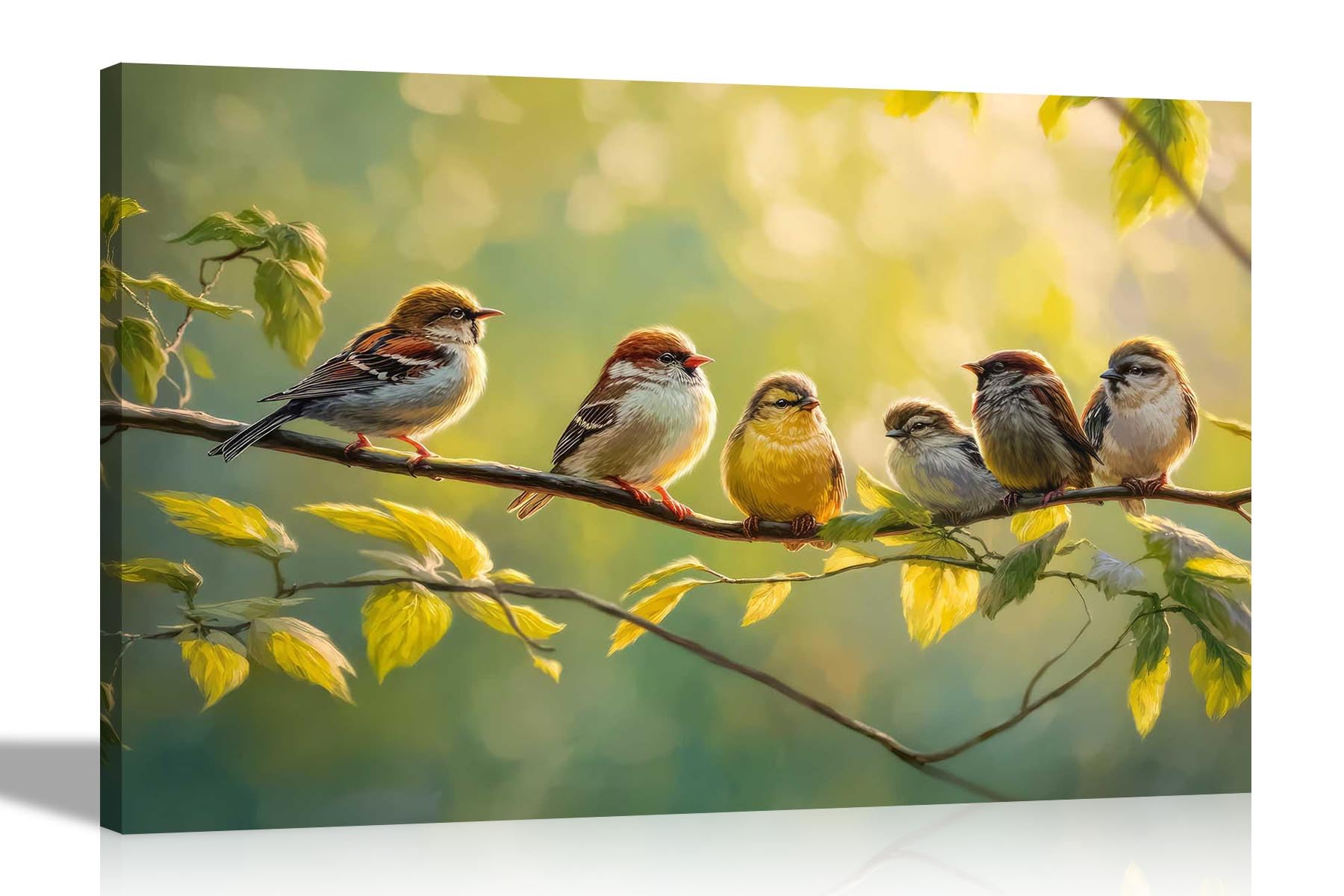Artley Prints Summer Shine Birds On Branch - Summer Sunshine Birds On Branch Canvas Wall Art Pictures Flower Print For Living Room Décor Nature Home Office 101 X 76Cm (40 X 30 Inches)