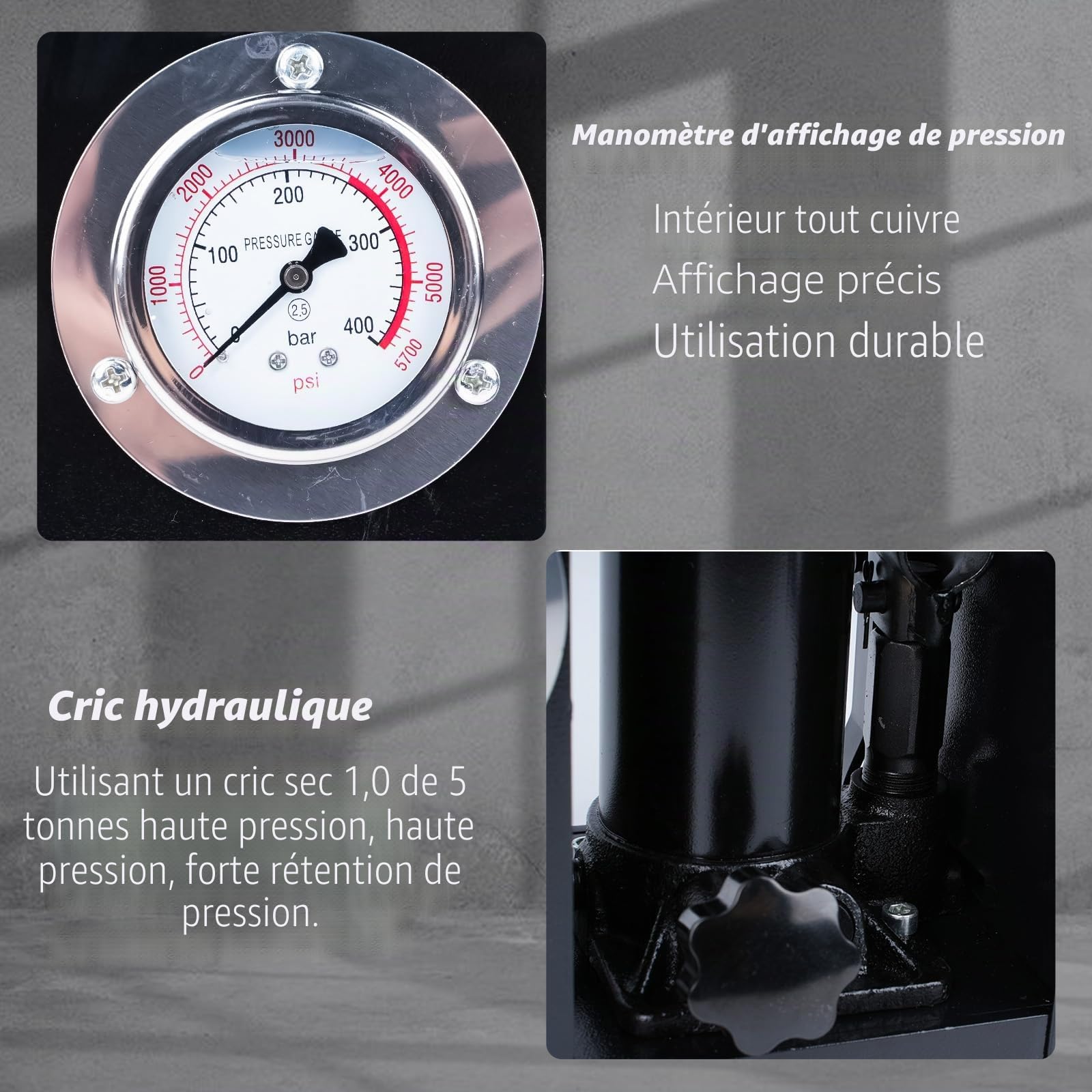 Machine De Presse à Chaud Hydraulique, 5 Tonnes, Presseur Manuel Avec Double Plaque, Presse Thermique Portable, 6 X 12 Cm, Double Plaque Chauffante à Coller, T-Shirts, SéChage De Fleurs (Gris)