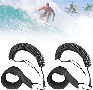 2 Banda Surf Leash: Correa Enrollada de Tabla de Surf Leashes de Surf Correa Surf Cuerda de Tabla de Surf Correa para Tabla de Surf para Tabla de Paddle Surf Kayak Longboard, Negro, 5 MM