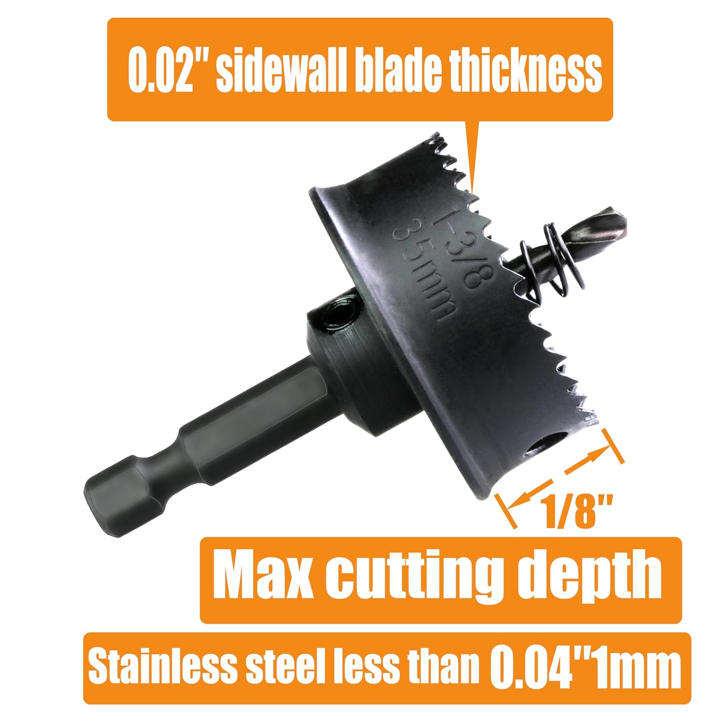 3/4,7/8,1,1-1/8,1-1/4,1-3/8,1-1/2 inch Thin-Wall Bi Metal Hole Saw Kit for Impact Driver