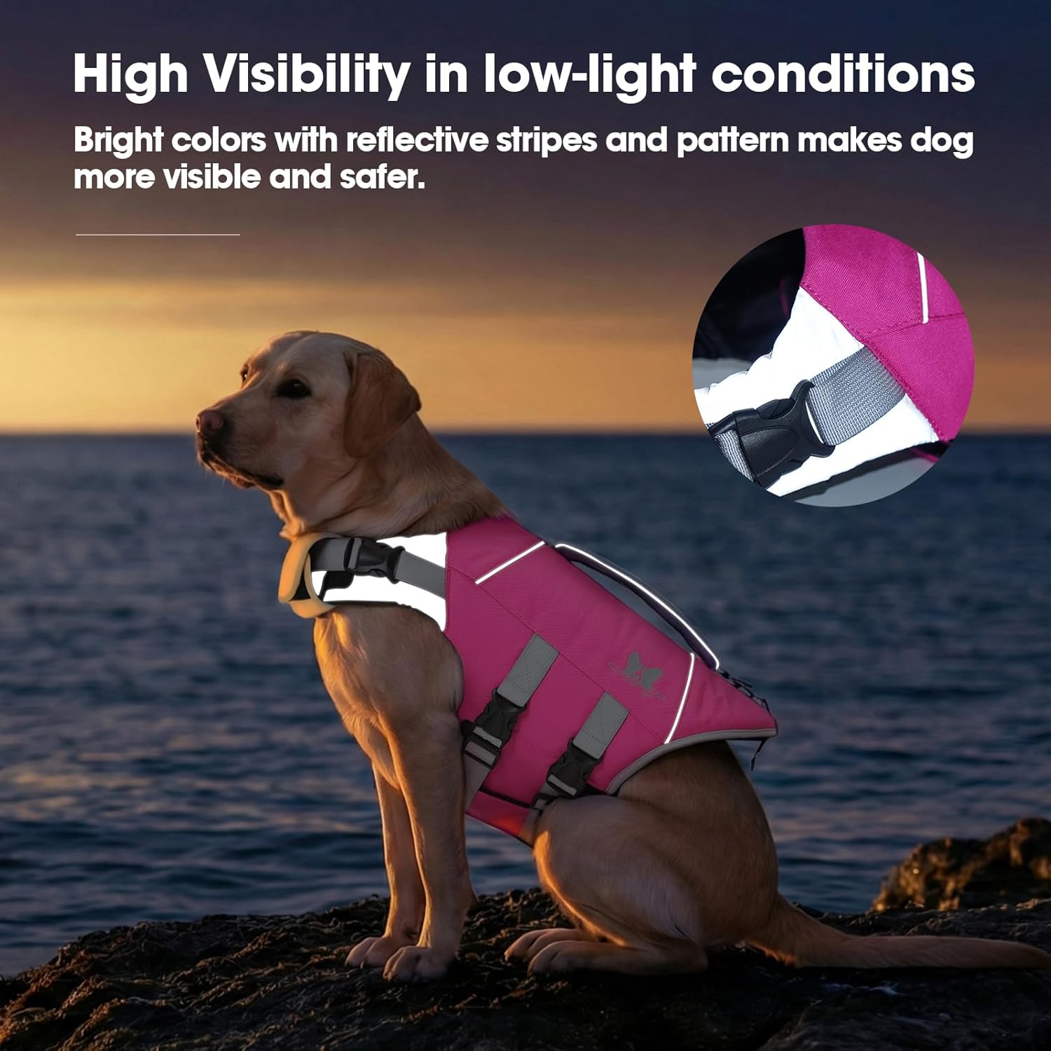 IDOMIK Dog Life Jacket High Flotation, Ripstop Reflective Dog Life Vest for Swimming Boating, Safety Lifesaver with Rescue Handle&Buoyancy, Adjustable Swim Vest for Small Medium Large Dogs,Rose,L