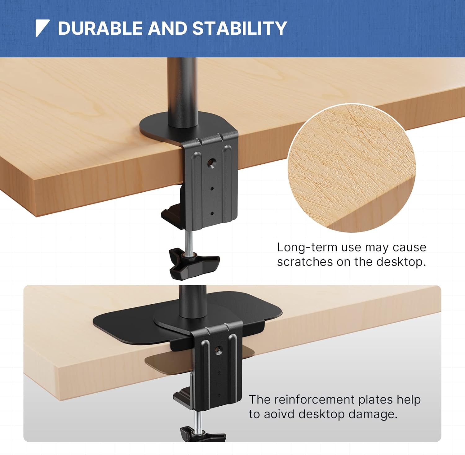 Monitor Mount Reinforcement Plate for Thin, Glass and Other Fragile Tabletop, Steel Bracket Plate Compatible with Most Monitor Stand C-Clamp Installation,Black