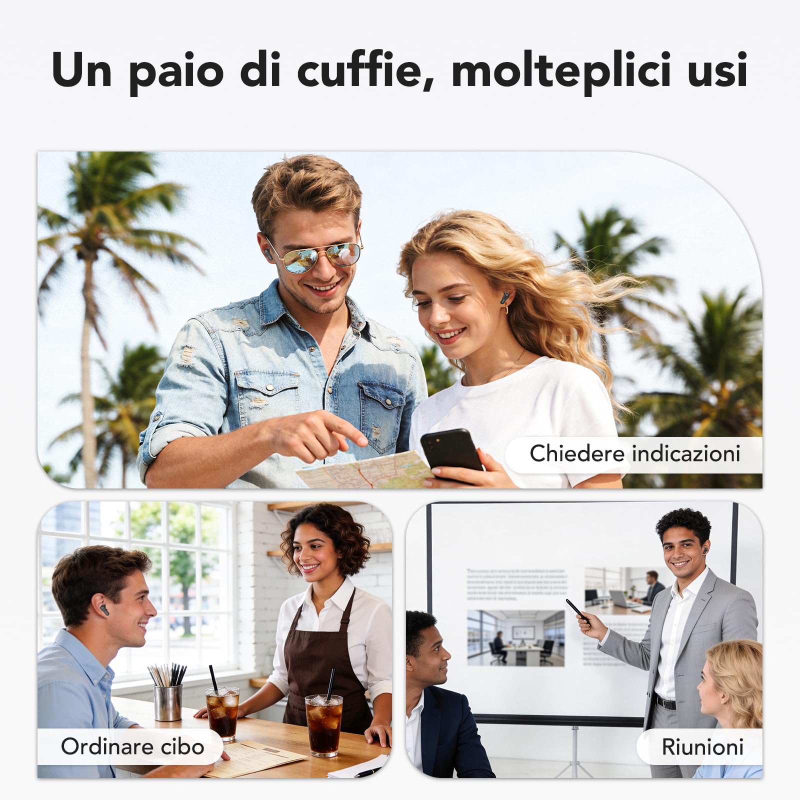 N02 Cuffie Traduzione Simultanea, 4-1 AI Auricolari Traduttore Suono Hi-Fi, 165 Lingue e 9 Modalità, Autonomia 48 Ore, Auricolari Touchscreen, Bluetooth 6.0 Ideali per Viaggi, Affari e Studio