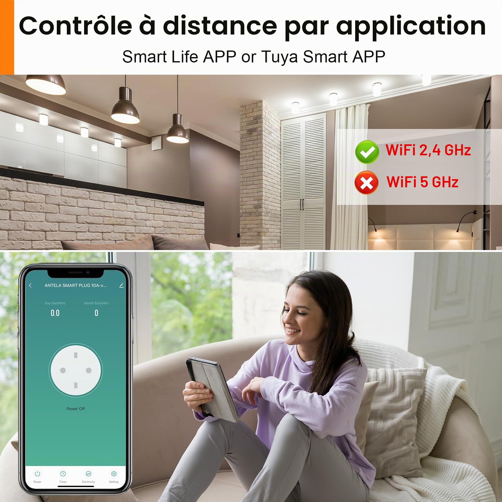 Prise Connectée WiFi Mini Mesure de Consommation Électrique Type F ANTELA Prise Intelligente Compatible avec Alexa Google Home, Smart Life APP, 4PCs