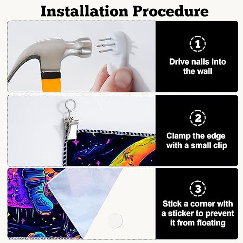 Miniatura 7 de BVBOX Tapiz de astronauta con luz negra espacial de 79 x 59 pulgadas, guitarra astronauta reactiva a los rayos UV, universo luna, galaxia, planeta,