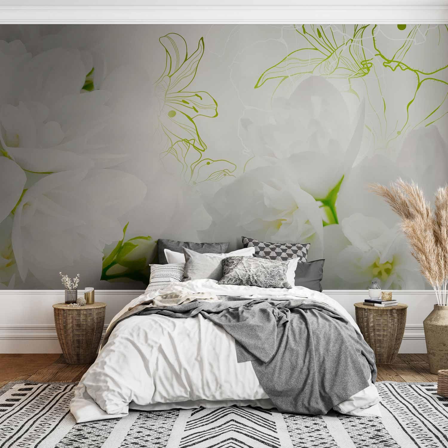 Fototapete murando 400x280 cm Vlies Tapeten Wandtapete XXL Moderne Wanddeko Design Wand Dekoration Wohnzimmer Schlafzimmer Büro Flur Blumen weiß grün rose blau b-A-0022-a-b