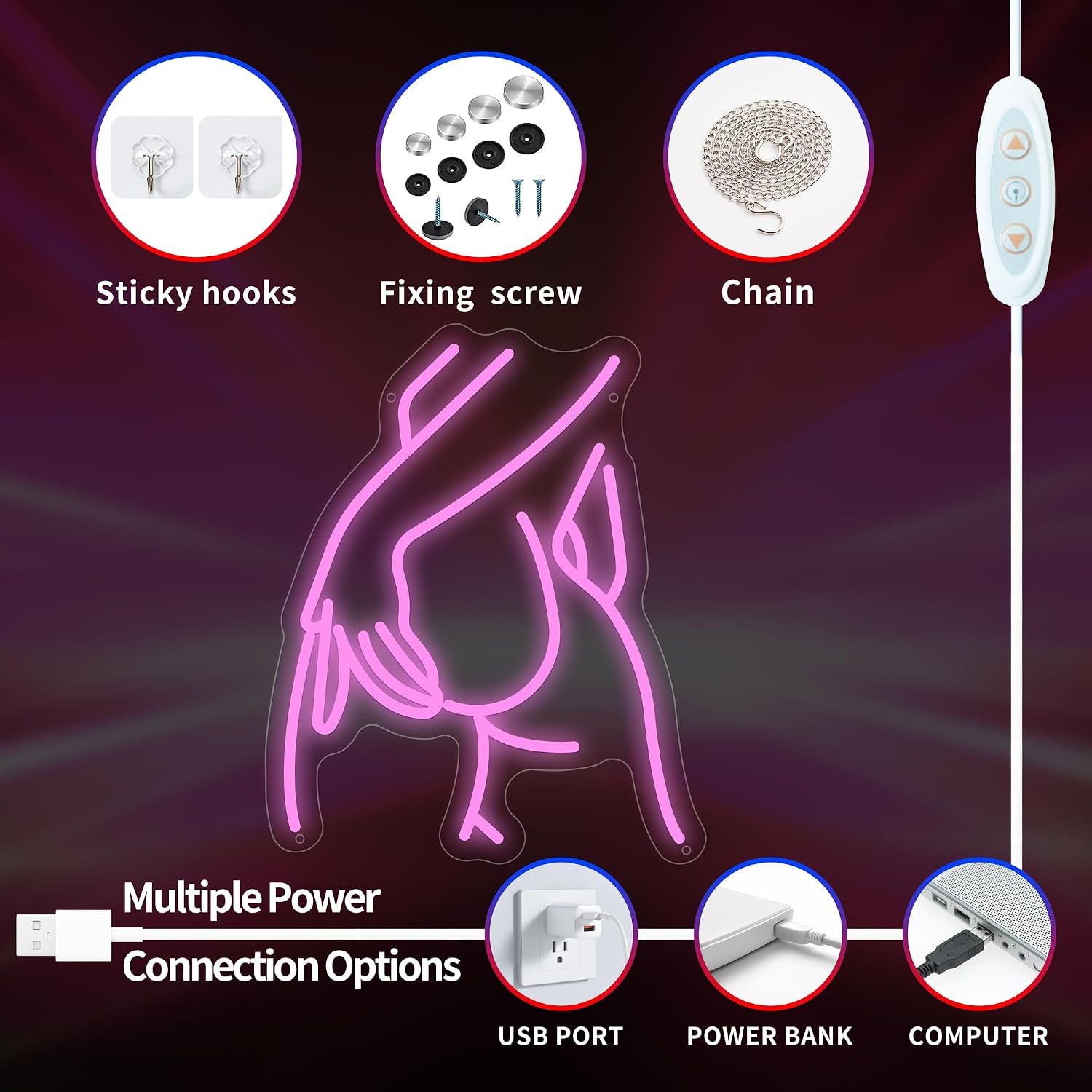 Moneter Lady Neon Sign, Pink Women Led Signs for Wall Decor, Dimmable Neon Light Sign for Bedroom, Game Room, Living Room, Bar Decoration, USB Powered Light Up Neon Signs for Man Cave