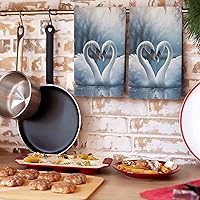 Vista 4 de Paquete de 2 paños de cocina de algodón, absorbentes de cisne de amor para el día de San Valentín, reutilizables, suaves para la sala de estar