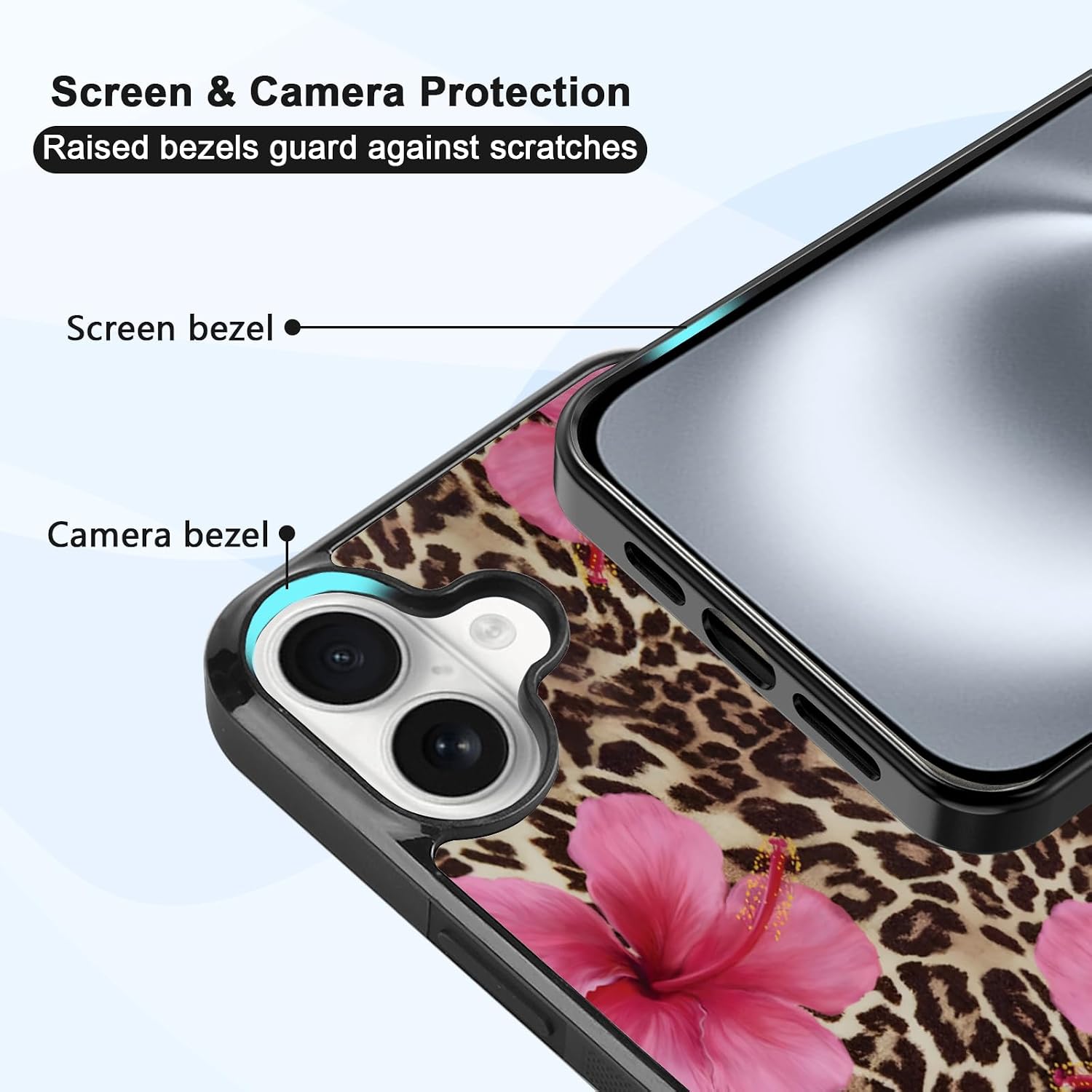 Cute Pink Hibiscus Flowers Leopard Cheetah Print Aesthetic Phone Case for iPhone 16 Plus Case for Women Girls -6.7Inch image 4
