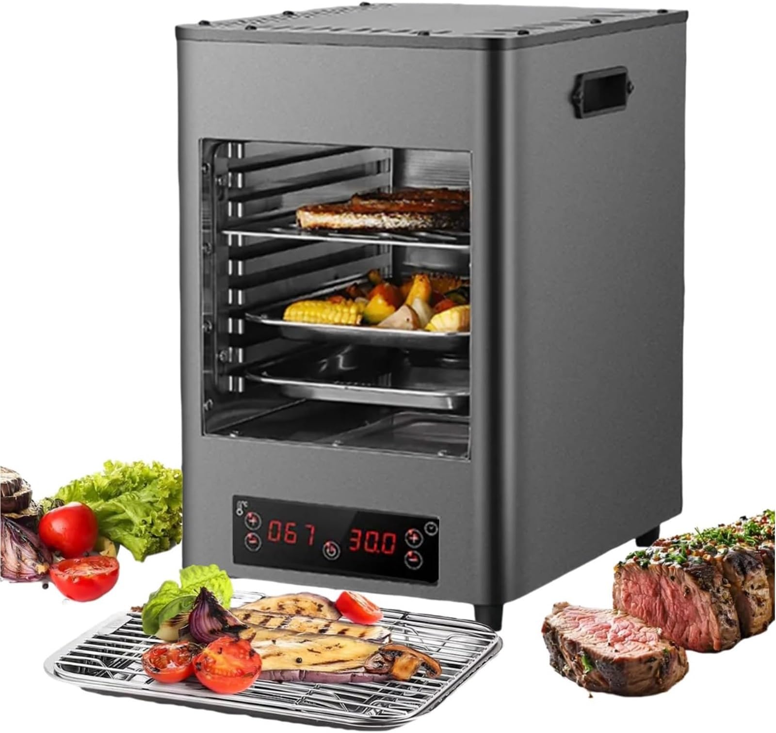 Parrilla eléctrica de bistec 1700W para interior con temporizador y placas de asar