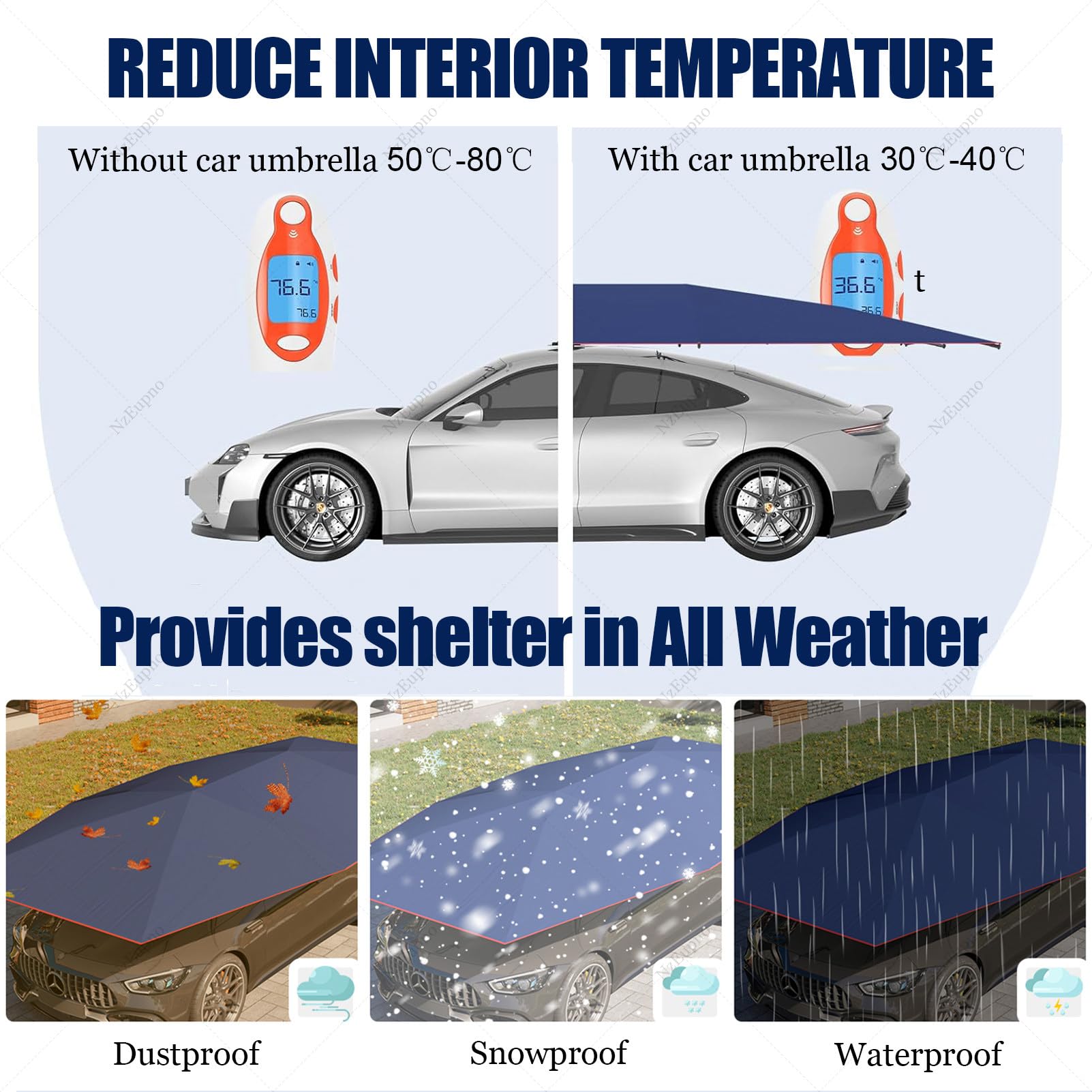 Ombrellone Per Auto Completamente Automatico, Copertura Retrattile, Riparo Dal Sole E Dalle Intemperie, Tettoia Elettrica Pieghevole Per Auto Per Esterni, Protezione Da Neve/Gelo/Grandine Grey-5.2m