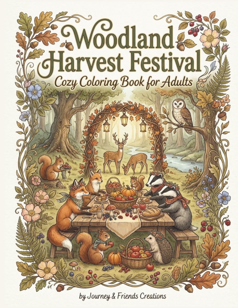 Woodland Harvest Festival Cozy Coloring Book for Adults: Cottage Core Forest Themed Hygge Relaxing Coloring Book, Intricate Detail