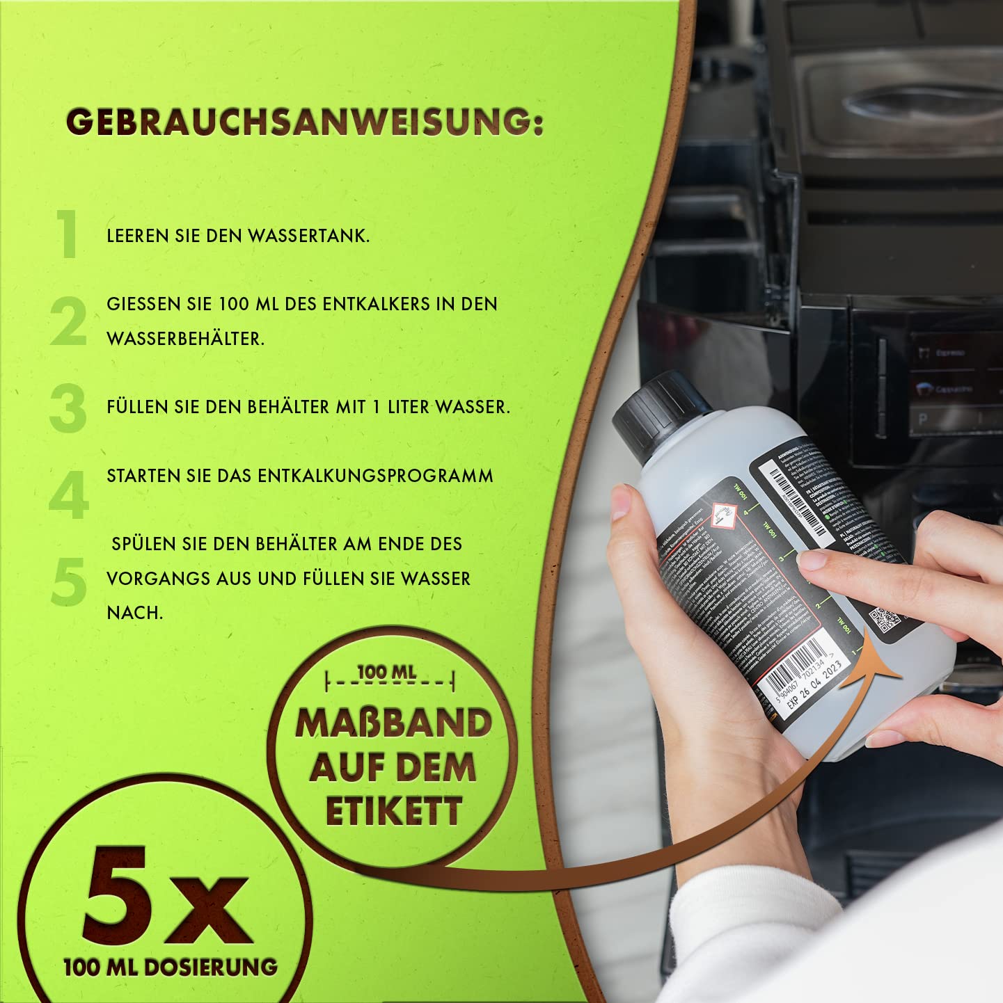 Anticalcare universale per macchine da caffè, 500 ml, 100% naturale anticalcare per macchine da caffè automatiche e macchine da espresso, vegane ecologico (6)