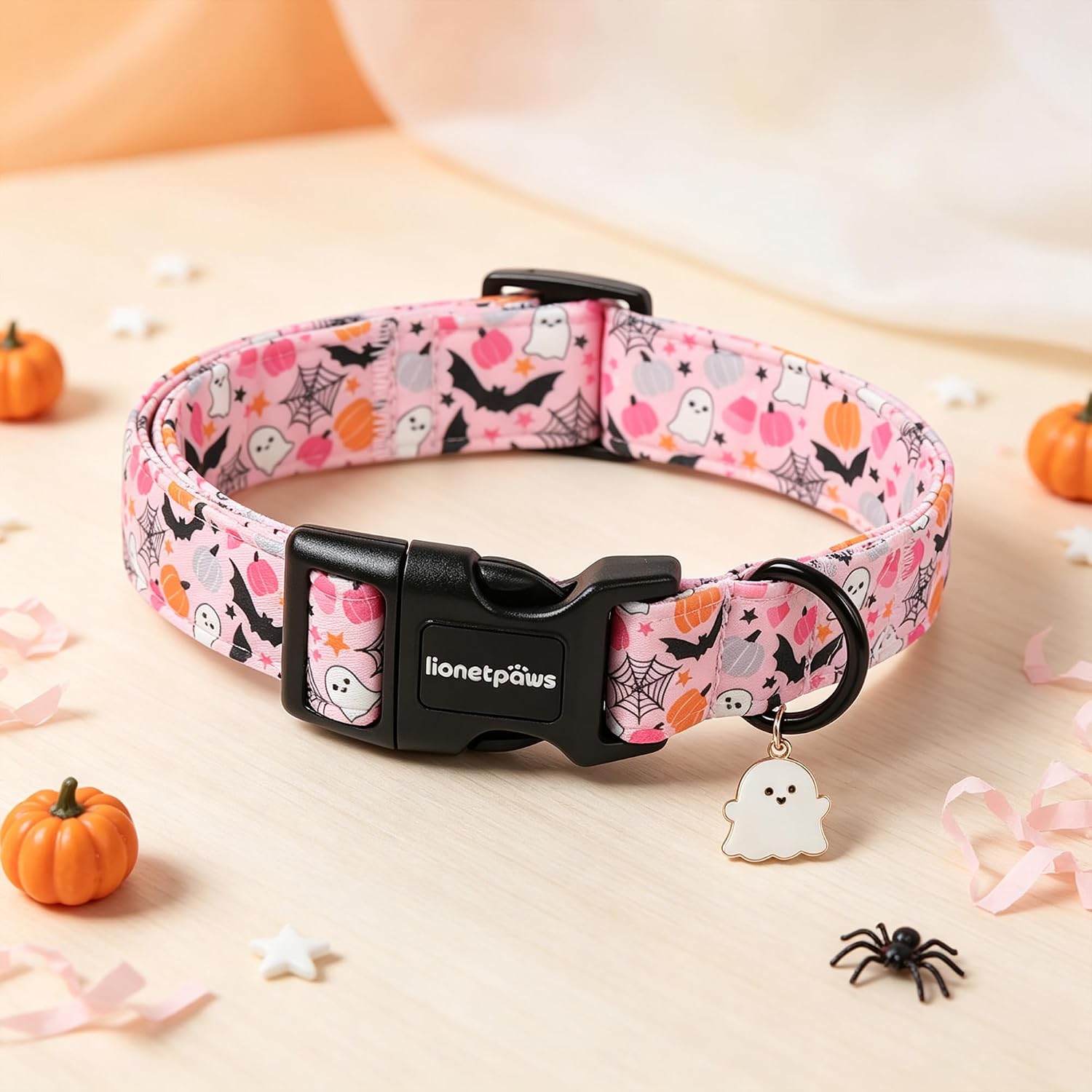 LIONET PAWS Halloween Dog Collar for Small Medium Large Dogs Pink Ghost L image 2