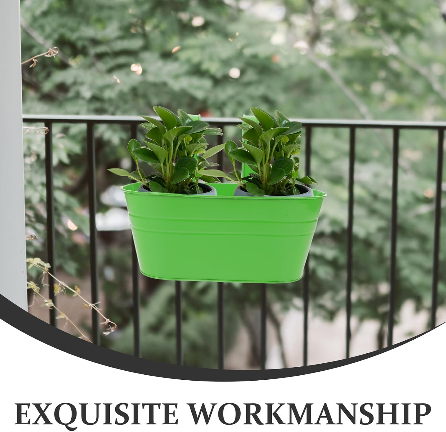 5pcs Metal Hanging Flower Pots Wall Hanging Buckets Indoor Outdoor Balcony Planters Oval Iron Railing Planter Pots for Deck Fence Garden Decoration