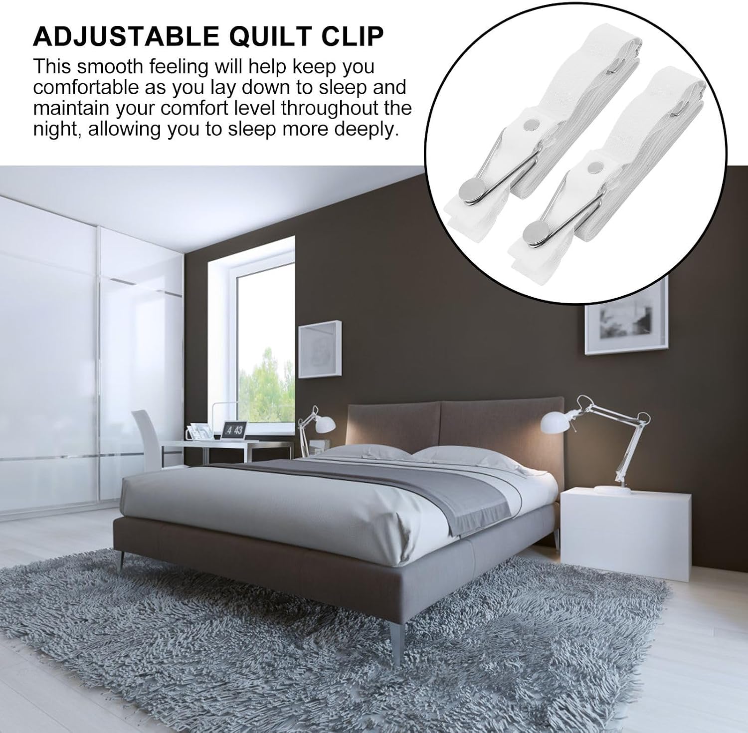 NUOBESTY Adjustable Quilt Fasteners and Bed Sheet Clips 4pcs White Anti-Skid Fitted Sheet Fixators for Mattress Corner Bedding Accessories