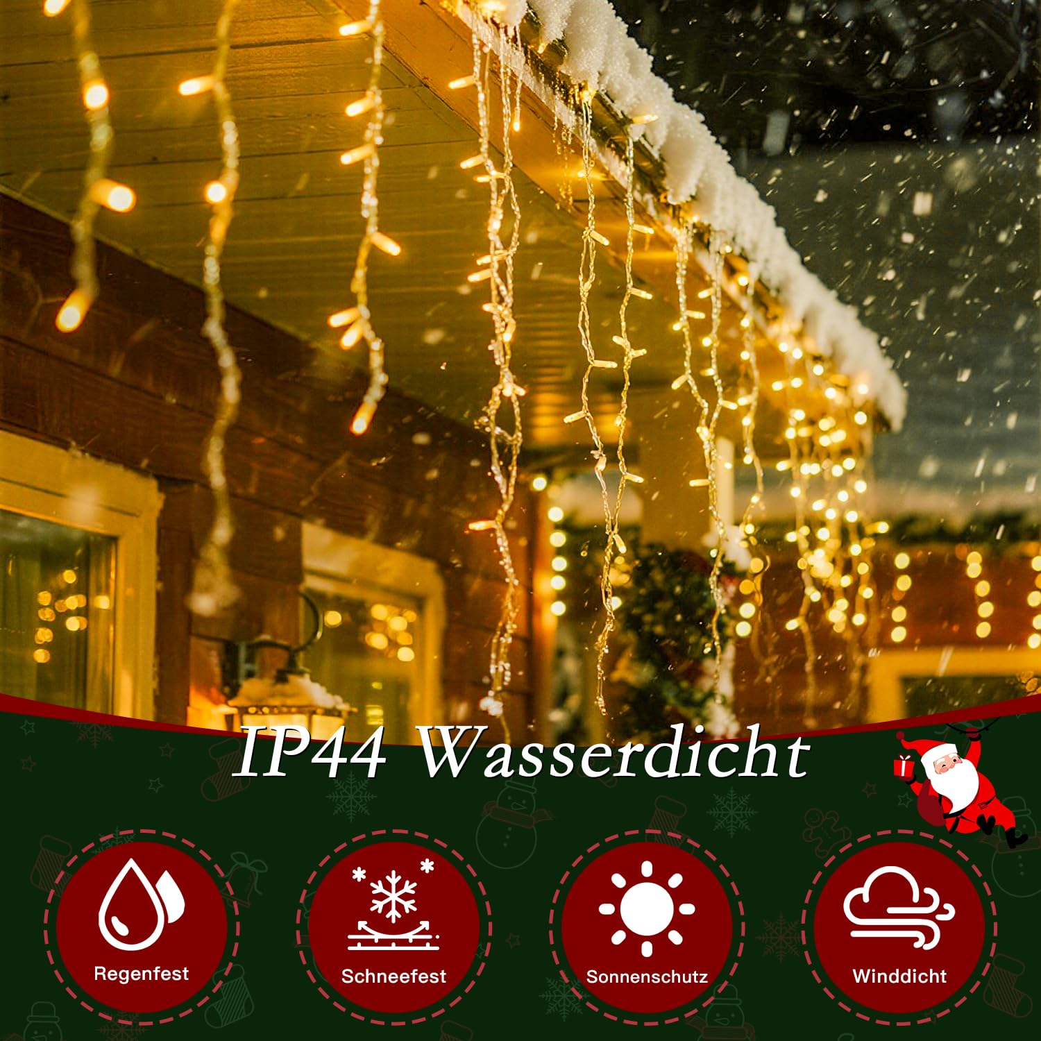 Eisregen Lichterkette Außen Warmweiß 486 LEDs, Fernbedienung, 4 Helligkeitsstufen, 8 Modi, Timer, IP44, 12m, Weihnachtsbeleuchtung für Balkon, Fenster, Garten