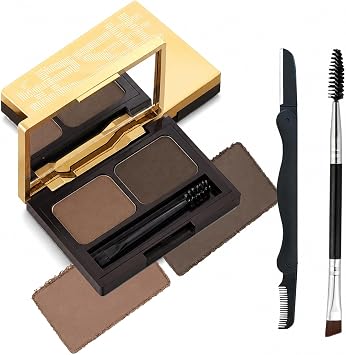 2 Color Eyebrow Powder Kit Brown Grey Waterproof Long Lasting Brow Powder Palette with Mirror Angled Brush Spoolie Razor for Filling Shaping Defining Looking Brows Makeup 01#Light & Dark Brown