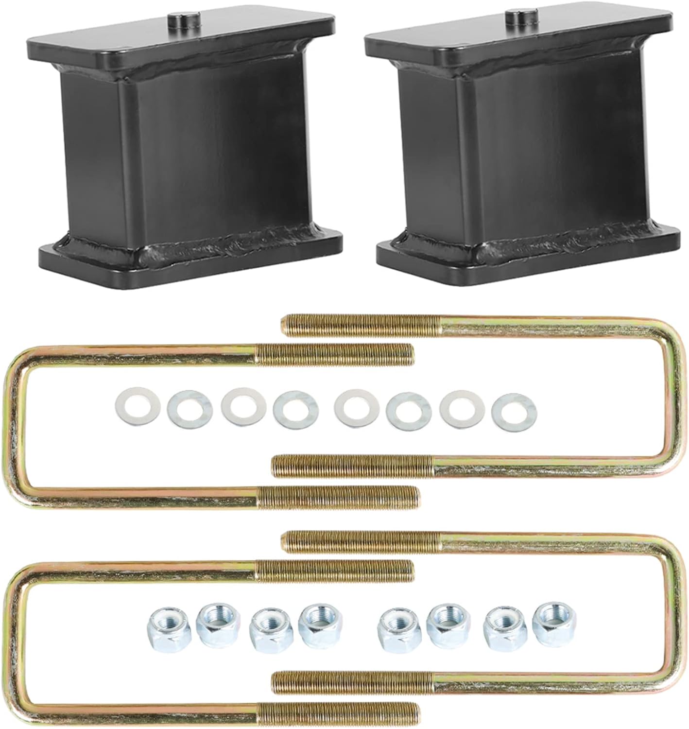 4 Inch Rear Leveling Lift End Block Kit and Square Axle U Bolts Replacement for Silverado 1500 2007-2018 2WD
