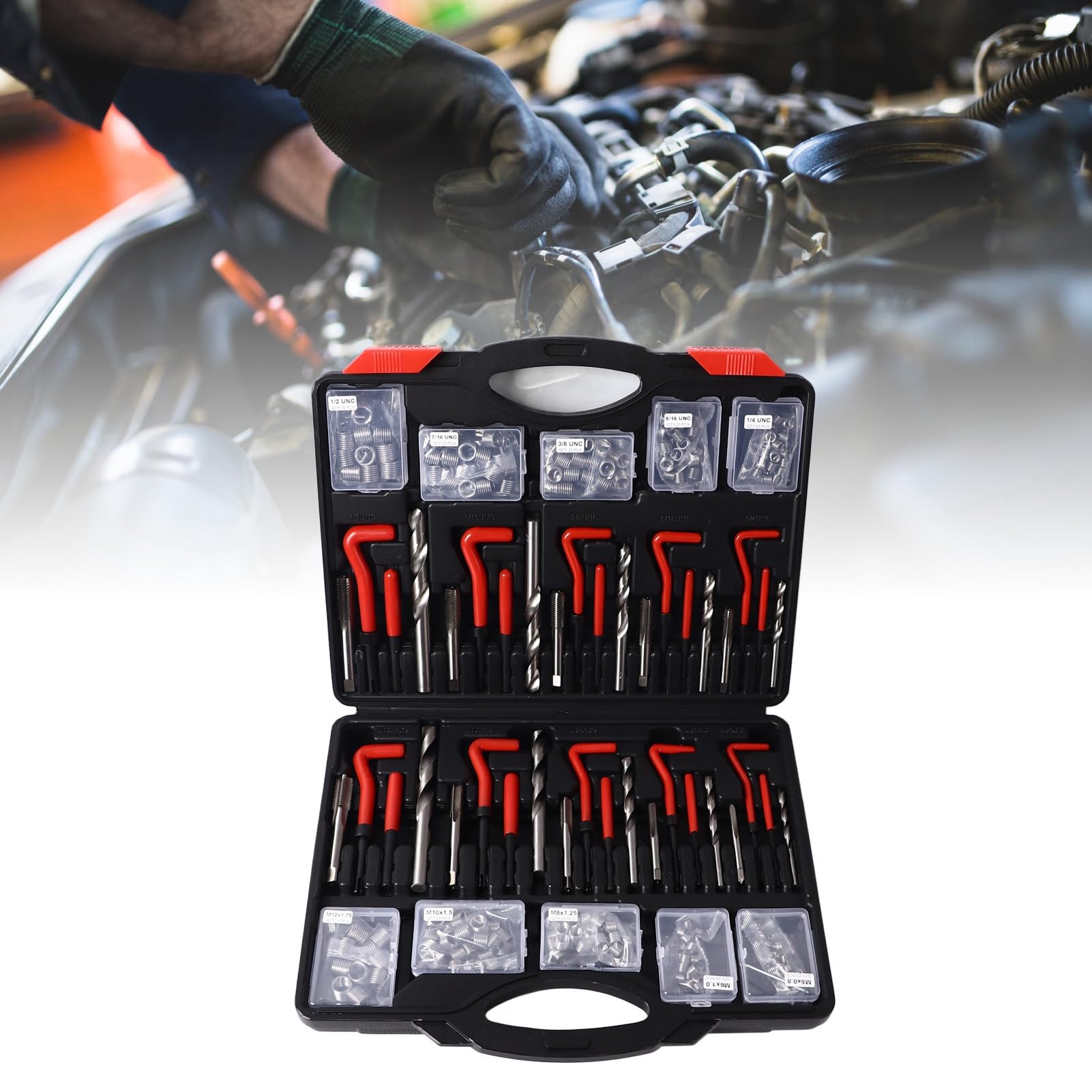 Natudeco 261Pcs hread Repair Tool Kit Metric Imperial Thread Repair Insert Kit Screw Thread Repair Tools for High Voltage Switch Equipment and Automotive Parts