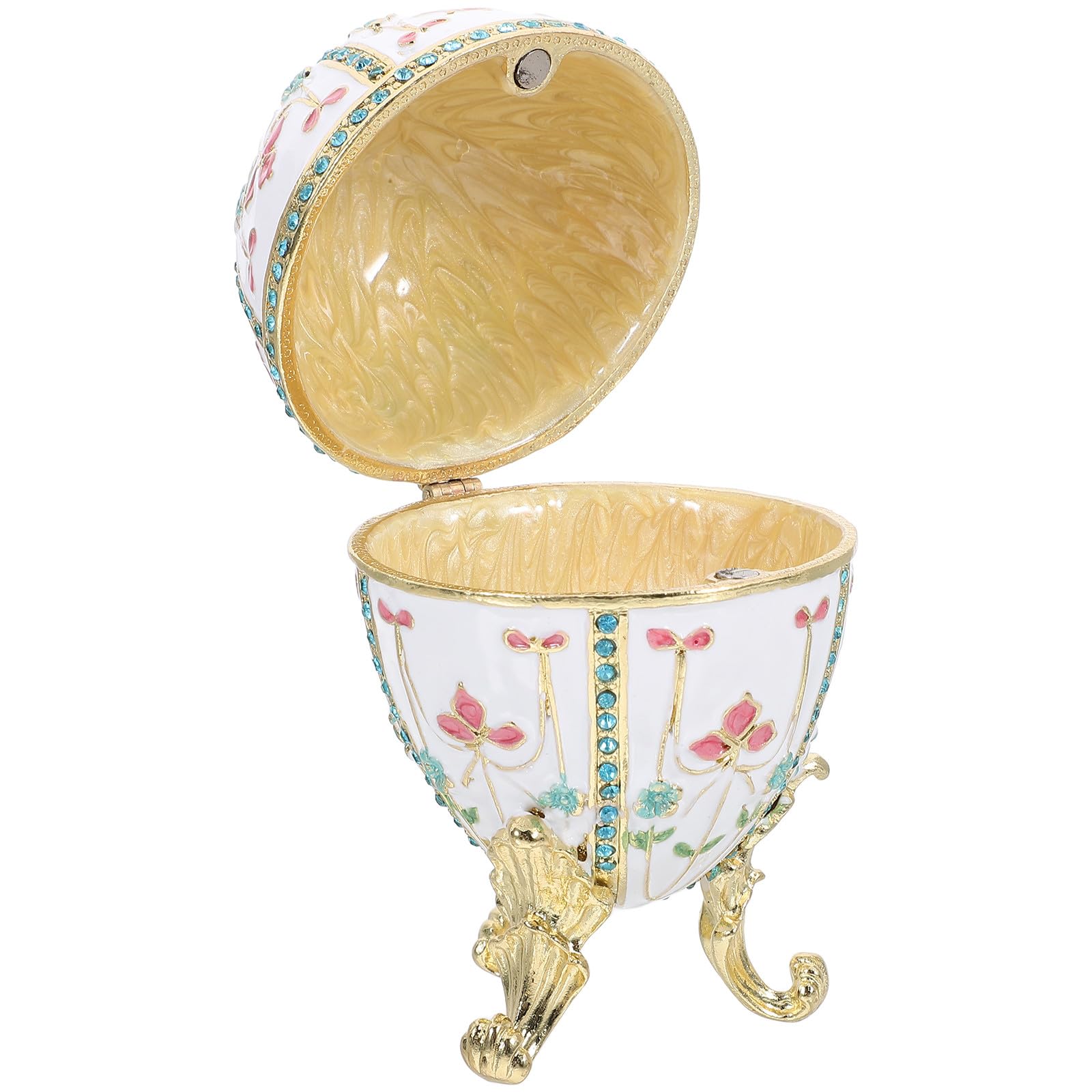 Boîte à bijoux œuf vintage en alliage d'artisanat d'art blanc