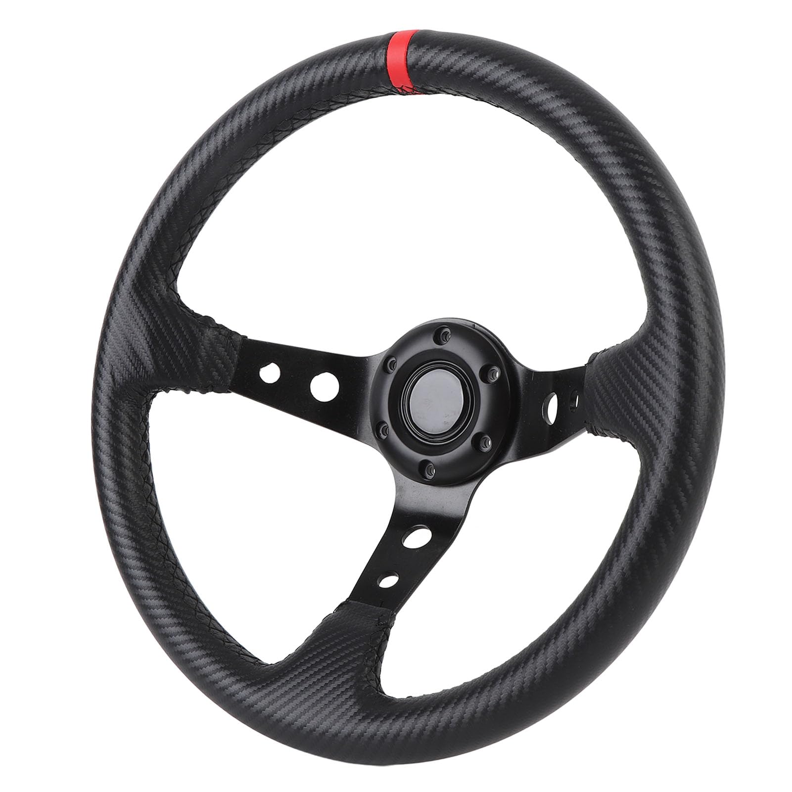 Tbest Kierownica Wyścigowa Sportowa Kierownica Drift 14-calowa Uniwersalna Styl Włókna Węglowego PU Skóra Aluminiowa Rama Przycisk Klaksonu dla Większości Pojazdów (rosso)