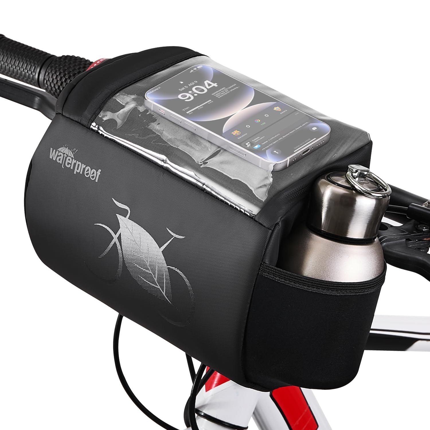 WOTOW Bike Handlebar Bag, Waterproof Bicycle Handlebar Front Frame Storage Basket with Reflective Transparent Water Resistant Touch Screen Phone Holder Mount for Men Road MTB Outdoor Accessories, 3L