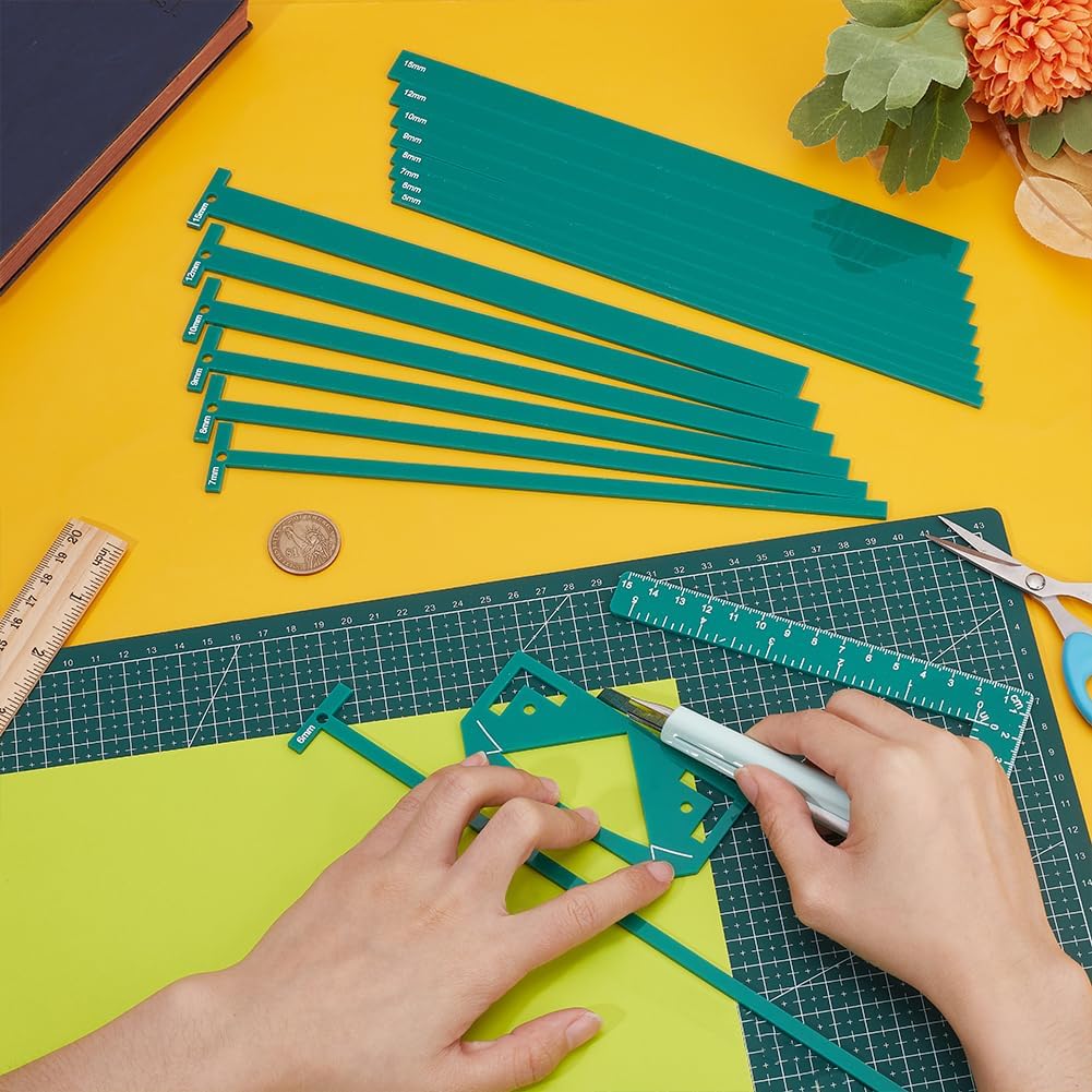 UNICRAFTALE 1 Set 17Pcs Flexible Acrylic Bookbinding Templates Book Binding Package Teal Bookbinding Easy Scrapbooking Tool T-Shaped Rulers for Scrapbooking Bookbinding Handmade Tools Supplies
