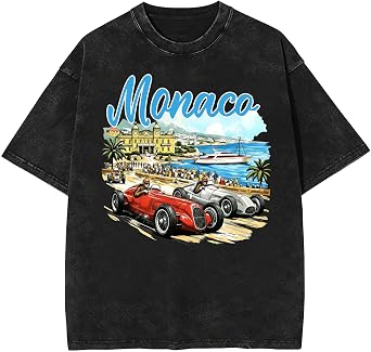 Monaco Racing Vintage Washed Tshirt Retro Race Car Tee for Men Women