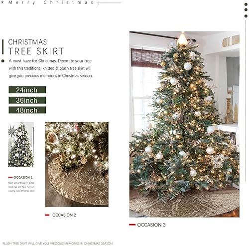 Miniatura 92 de Falda plateada para árbol de Navidad con 24 minifaldas redondas para árbol de Navidad con lentejuelas, decoraciones navideñas pequeñas Plata