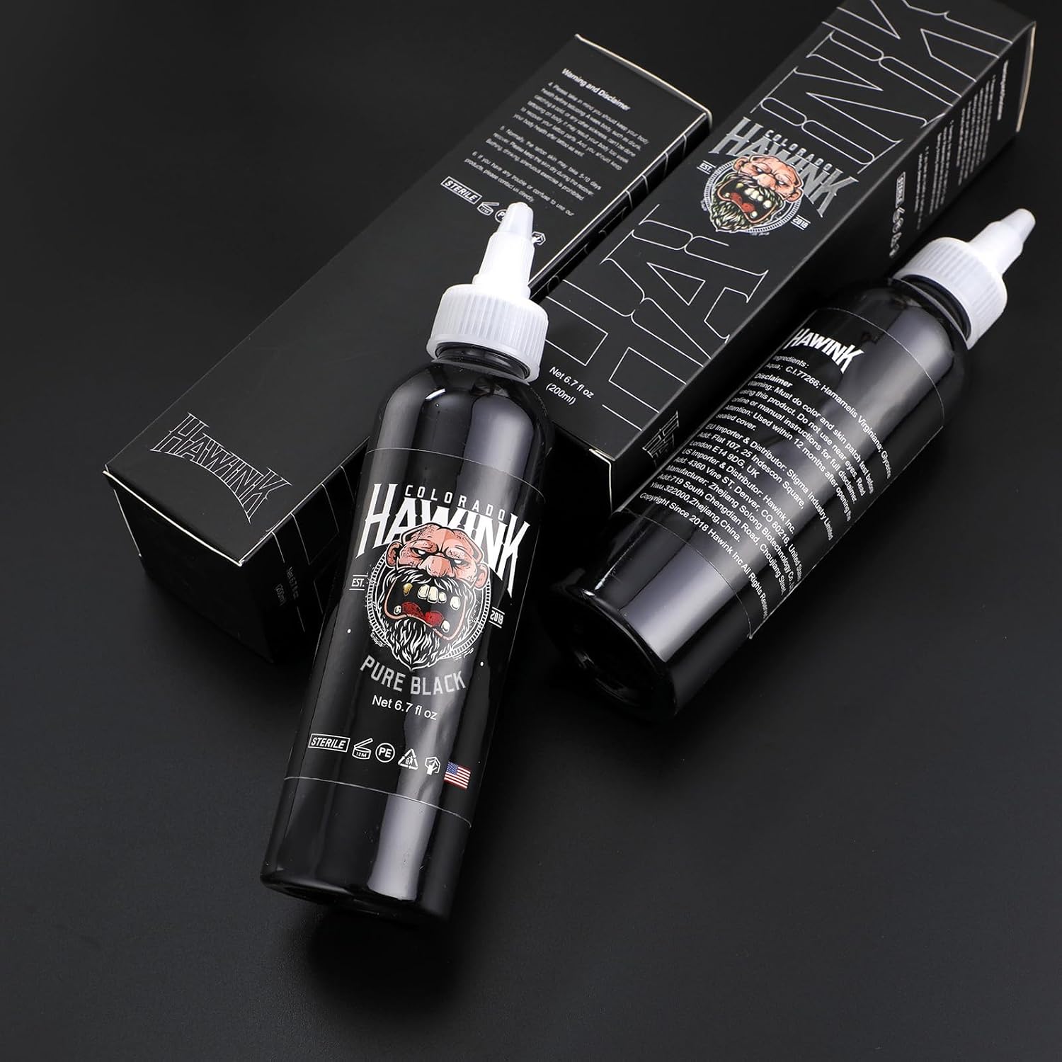 Hawink Tattoo Ink 6.7oz (200ml) Vegan-Friendly USA Standard Pigment Pure Black TI963-6.7OZ-T