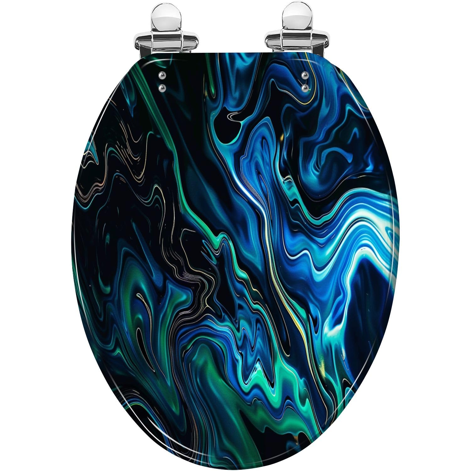 Elongated Toilet Seat Marble Green Abstract Texture Black Background Multi Colored Pattern Resin Toilet Seat Slow Quiet Close with Quick-Release Hinges Toilet Seat with Cover Easy to Clean Install