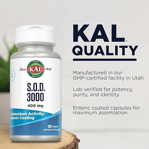 Miniatura 5 de KAL S.O.D. 3000 Suplemento antioxidante de 400 mg, superóxido dismutasa (SOD), fuente de hígado de res, soporte súper antioxidante, revestimiento