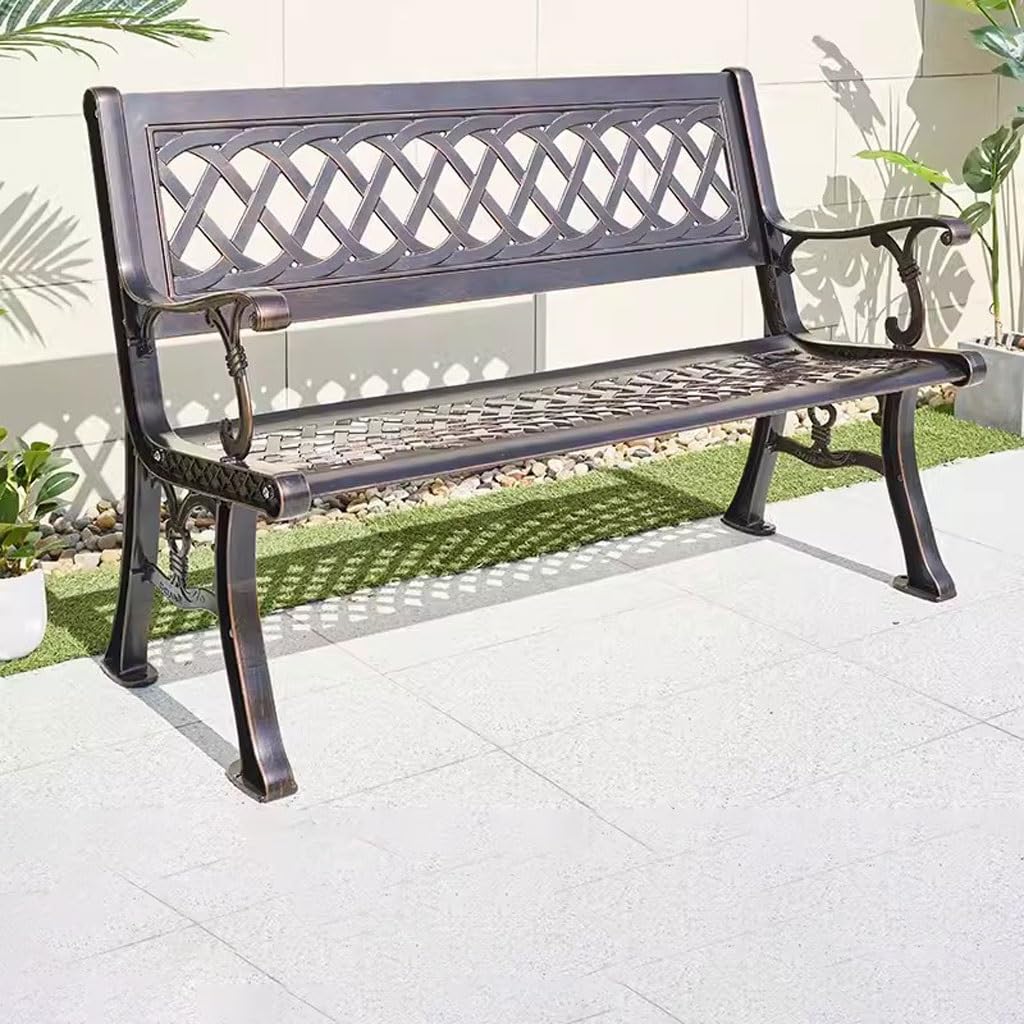 Ławki parkowe z odlewanego aluminium, proste w stylu retro, na teren widokowy, z oparciem.