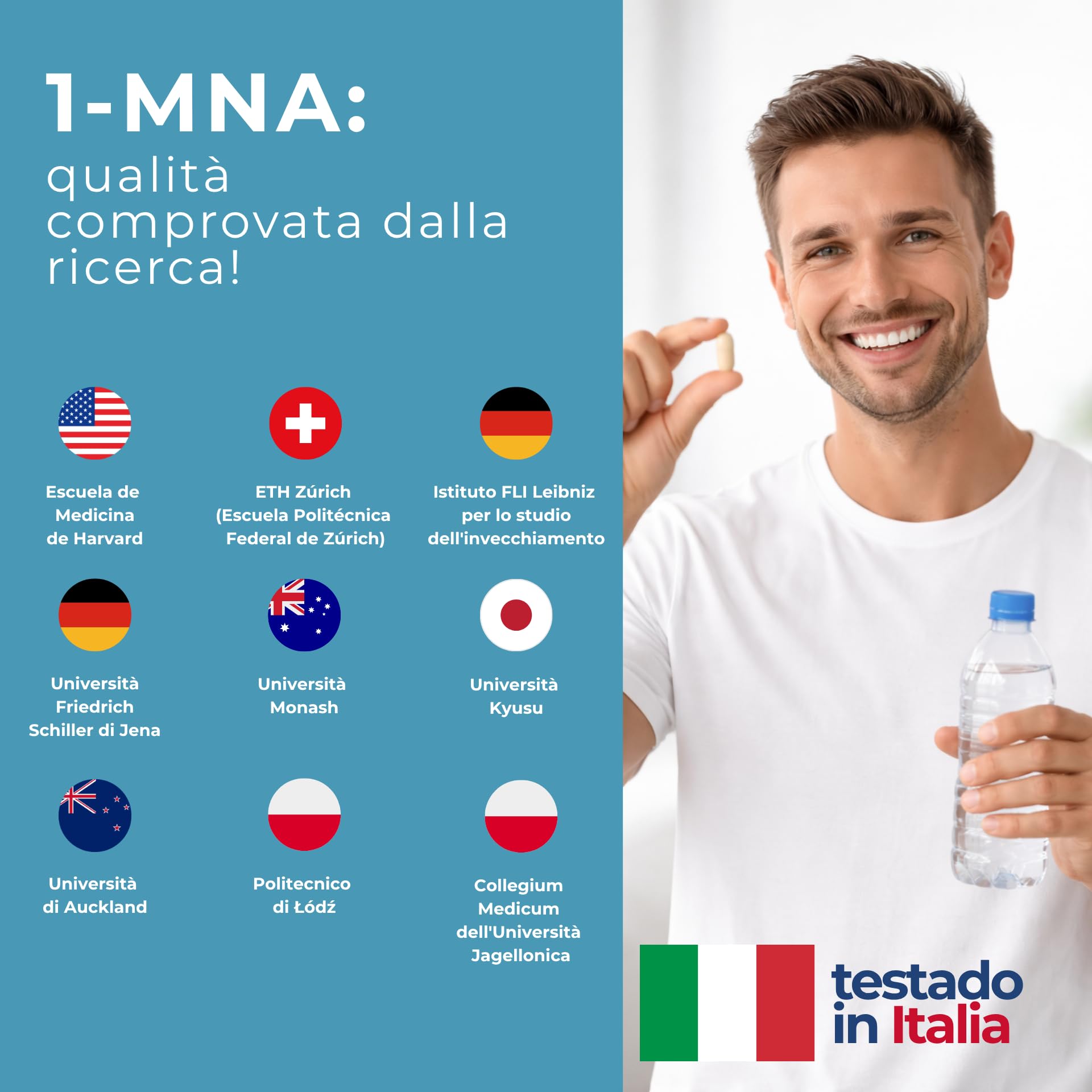 1-MNA Brain, Integratore Anti-Età, Ottimizza Naturalmente NAD+ con Ginkgo Biloba, Zinco, Biotina, Vitamine C, B1, B5, B6, B12, Salute Cellulare, Memoria, Concentrazione, 30 Compresse