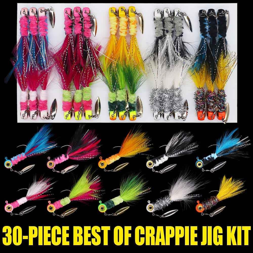 XFISHMAN-Crappie-Jigs-Marabou-Feather-Hair-Jigs-for-Crappie-Fishing-baits-and-Lures kit Panfish Trout 1/8 1/16 1/32 oz