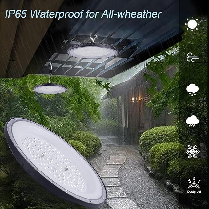 Fosingut 100 W LED UFO High Bay Magazijnlicht, 110 lm/w 144 LEDs Industriële Outdoor LED-schijnwerper, 6500 K, IP65, waterdicht, UFO, spot, kroonluchter voor binnen, werkplaatslamp voor garage photo 3
