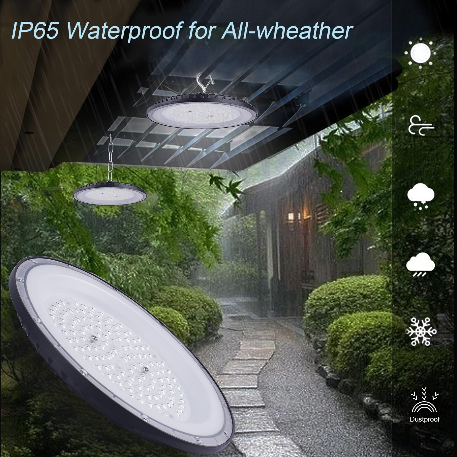 200W UFO LED Lámpara de Alta Bahía, 20000LM Focos Led Interior Techo,6500K BlancaFría IP65 Impermeable Campana LED Industrial,High Bay lampara led techo para Fábrica,Garaje,Taller