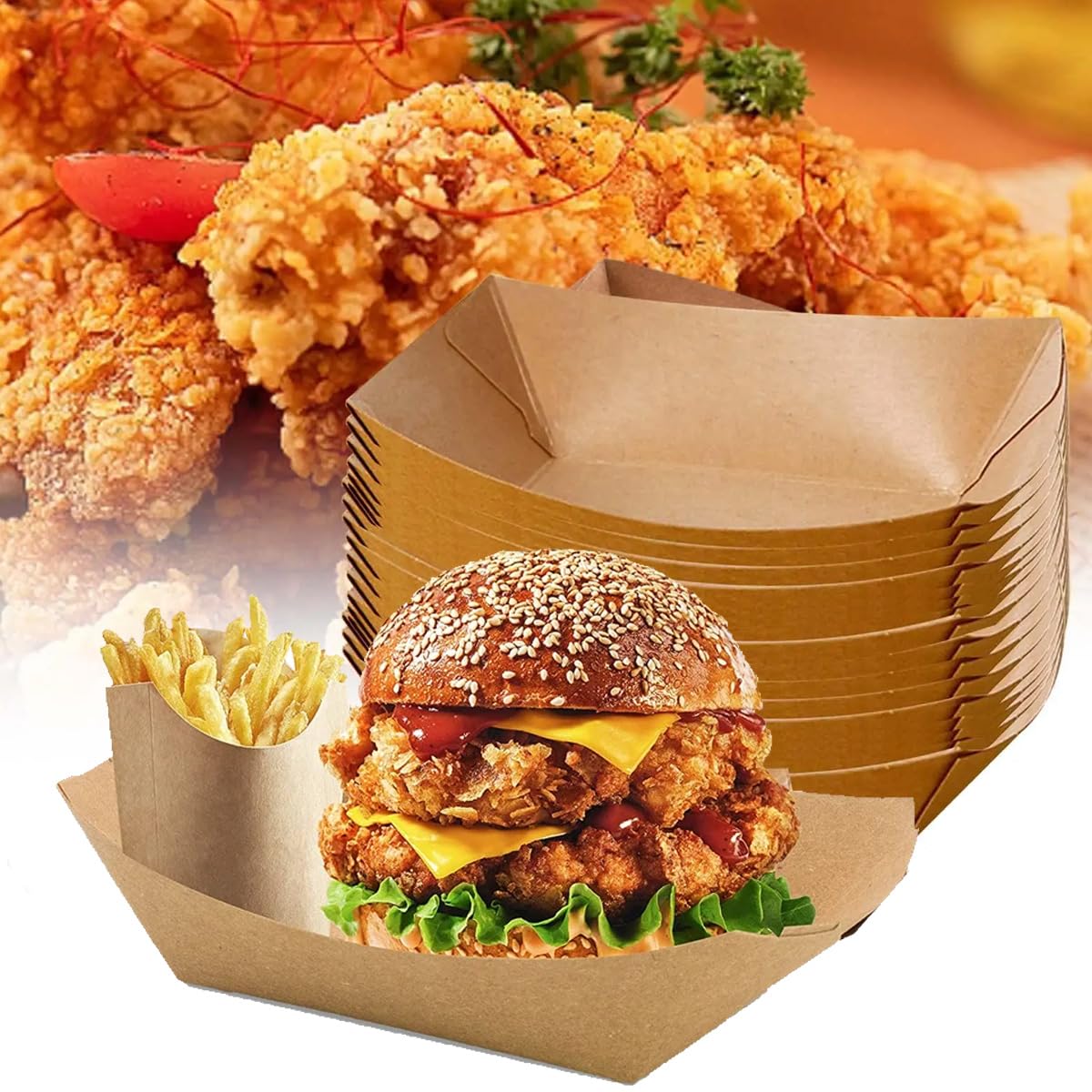 Plateaux Amuse-bouches Kraft 100 Bols En Carton Kraft Pour Apéros - Parfaits Pour Chips, Snacks Et Amuse-bouches - 16,5x12x2,5cm Plateaux Snacking écologiques