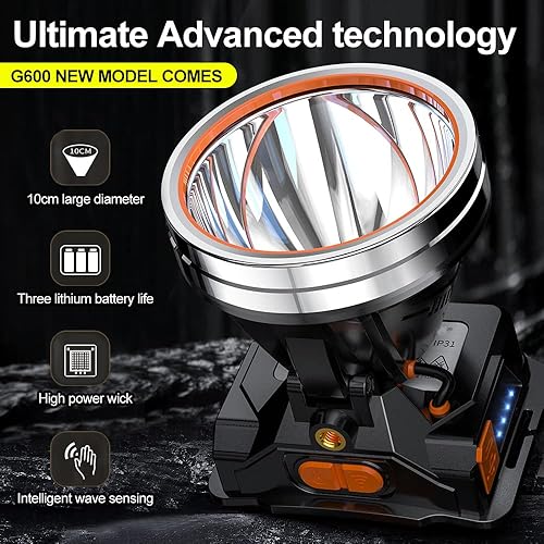 Miniatura 5 de PINSAI Linterna frontal LED de alta potencia súper brillante con sensor de movimiento para adultos luz de caza al aire libre linterna portátil de