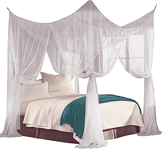 Just Relax Four Corner Post Elegant Mosquito Net Bed Canopy Set, White, Full/Queen/King, 86.6x78.7x98.4