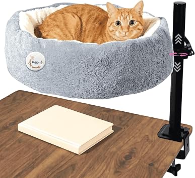 17.5" Large Cat Desk Bed, One-Button Easy Lift & Rotate,Extra Thick Bed,Reversible Two-Tone,Super Soft Plush Faux Fur Pet Bed,Machine Washable Bed, Table Pet Bed,Max load44 lbs Light Duo, Large