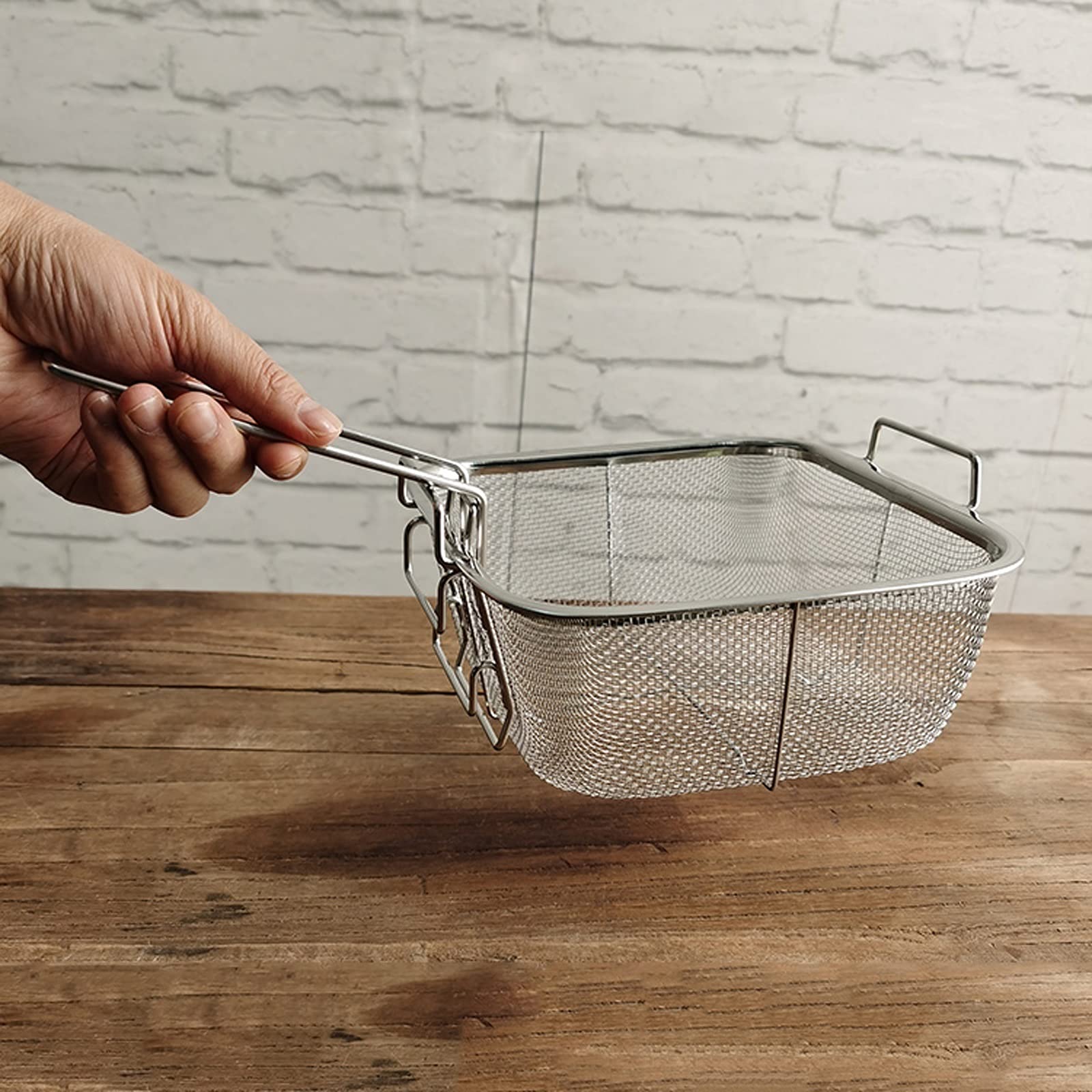 Cesta para freír, filtro de malla de acero inoxidable con asa para desnatar aceite, perfecto para alitas de pollo fritas, camarones y papas fritas
