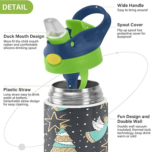 Miniatura 4 de Christmas Trees Angels Bells - Botella de agua para niños con popote aislado de acero inoxidable, termo para la escuela o niña, vaso reutilizable,