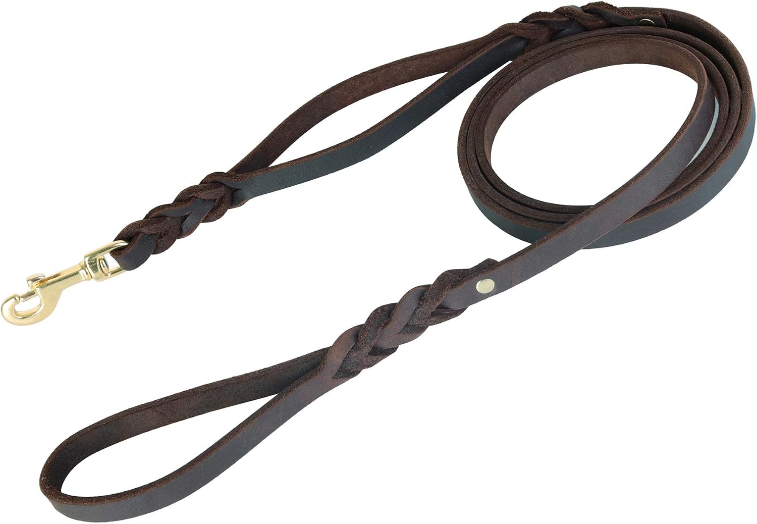 JUPUDA Double Handle Braided Leather Leash,6.5 Ft x 0.6 in,Brown Leather Leash with 2 Handles Soft Dog Leather Leash Walking Training…
