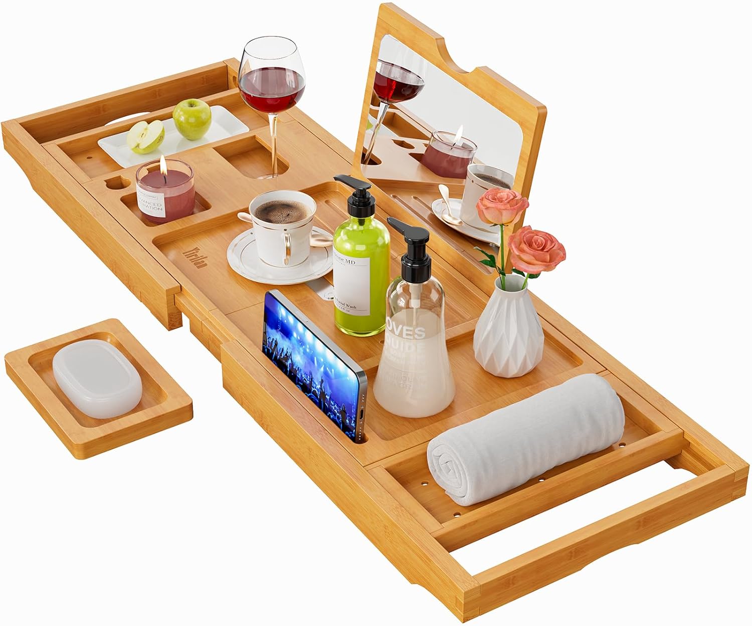 Yirilan Luxury Bathtub Tray Caddy Expandable Bath Tray