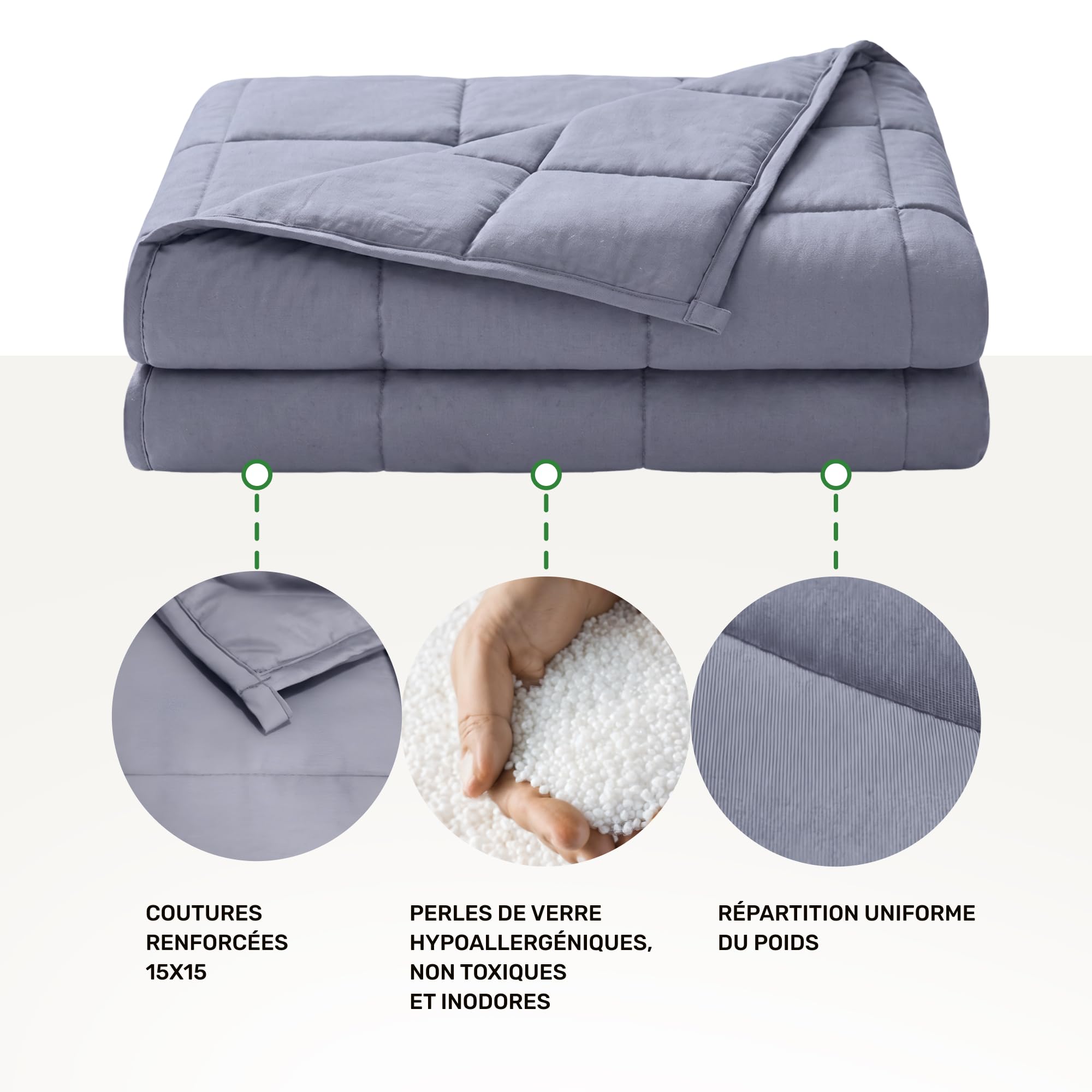 Dailydream Couverture Lestée Adulte | thérapeutique | 155x200 cm | 9,5 kg | Gris | 100% Coton | avec Perles de Verre | Couette pondérée | apaisante et relaxante | Poids corporel Plus de 83kg