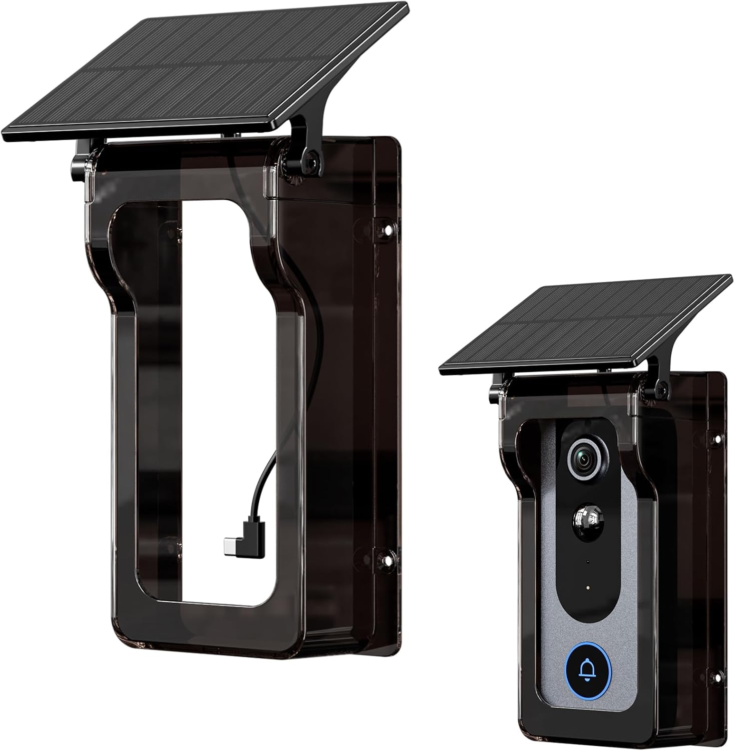 Solar Panel Doorbell Rain Cover Protector Suitable for All Doorbell Models | Plastic Doorbell Rain Protector with Universal Type-C Port, Waterproof Weatherproof Door Bell Protective Shield Cover