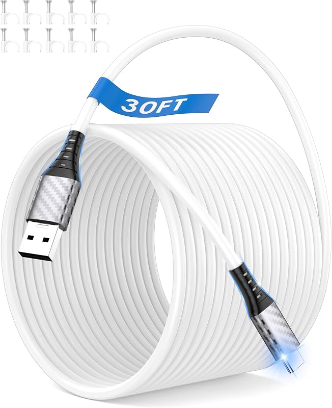 iMangoo 30ft USB A to C Heavy Duty Charging Cable for Power Station Black | Type C Charger Cord for Tapo/TP-Link for Xiaomi/Mi for eufy Security Camera Long Extension Cord Wire